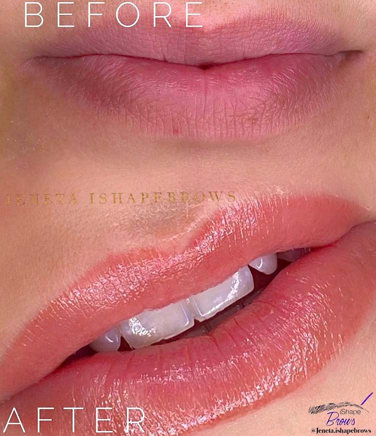 Lip blushing tattoo done by Jeneta Sefo