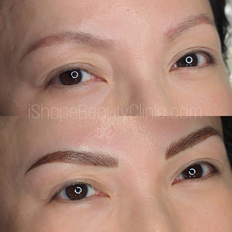 A close up of nano brows hair strokes